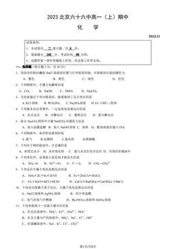 2023北京六十六中高一（上）期中化学（教师版）-答案