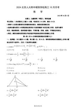 2024北京人大附中朝阳学校高三10月月考数学（教师版）-答案