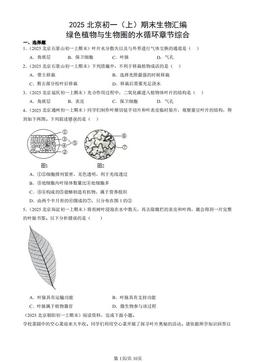 2025北京初一（上）期末生物汇编：绿色植物与生物圈的水循环章节综合-答案