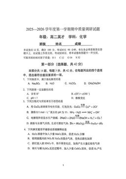 2025北京北京中学高二（上）期中化学(英才)-答案