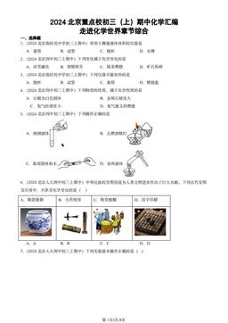 2024北京重点校初三（上）期中化学汇编：走进化学世界章节综合-答案