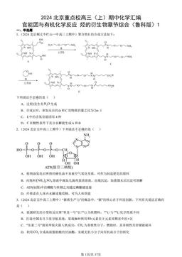 2024北京重点校高三（上）期中化学汇编：官能团与有机化学反应 烃的衍生物章节综合（鲁科版）1-答案
