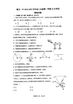 2024北京顺义一中高二10月月考物理（教师版）-答案
