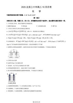 2025北京二十中高二10月月考化学（教师版）-答案