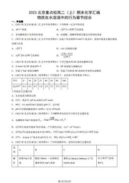 2023北京重点校高二（上）期末化学汇编：物质在水溶液中的行为章节综合-答案