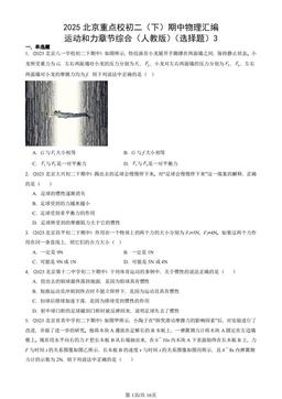 2025北京重点校初二（下）期中物理汇编：运动和力章节综合（人教版）（选择题）3-答案