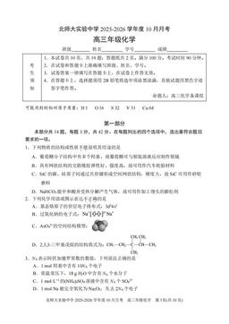 2025北京北师大实验中学高三10月月考化学（教师版）-答案