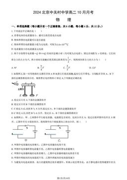 2024北京中关村中学高二10月月考物理（教师版）-答案