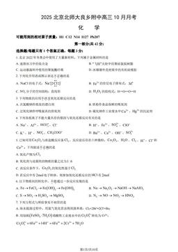2025北京北师大良乡附中高三10月月考化学（教师版）-答案