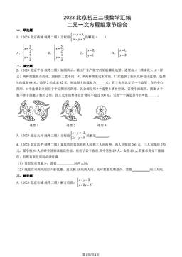 2023北京初三二模数学汇编：二元一次方程组章节综合-答案