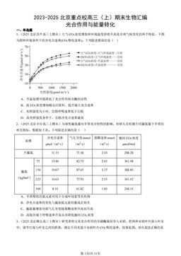 2023-2025北京重点校高三（上）期末生物汇编：光合作用与能量转化-答案