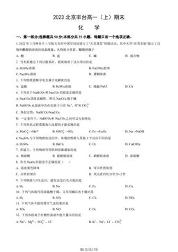 2023北京丰台高一（上）期末化学（教师版）-答案