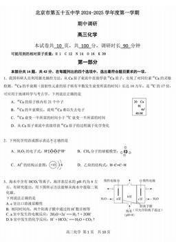 2024北京五十五中高三（上）期中化学-答案