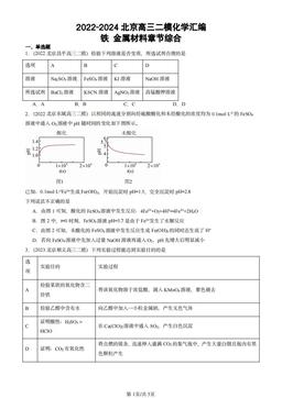 2022-2024北京高三二模化学汇编：铁 金属材料章节综合-答案