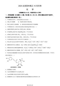 2024北京四中高三10月月考化学（教师版）-答案