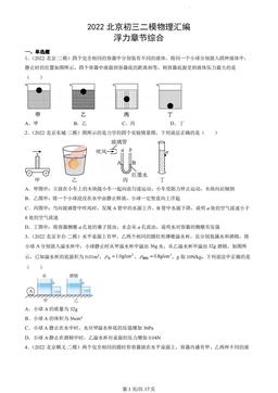 2022北京初三二模物理汇编：浮力章节综合-答案