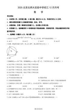 2025北京北师大实验中学初三12月月考数学（教师版）-答案