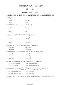 2024北京大兴高一（下）期中数学（教师版）-答案
