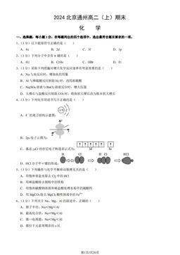 2024北京通州高二（上）期末化学（教师版）-答案