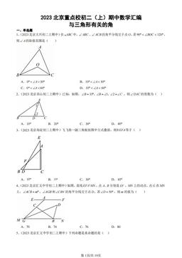 2023北京重点校初二（上）期中数学汇编：与三角形有关的角-答案