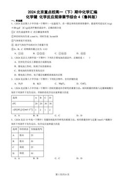 2024北京重点校高一（下）期中化学汇编：化学键 化学反应规律章节综合4（鲁科版）