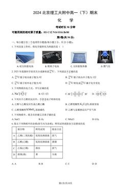 2024北京理工大附中高一（下）期末化学（教师版）-答案