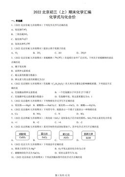 2022北京初三（上）期末化学汇编：化学式与化合价-答案