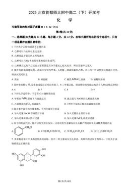 2025北京首都师大附中高二（下）开学考化学（教师版）-答案