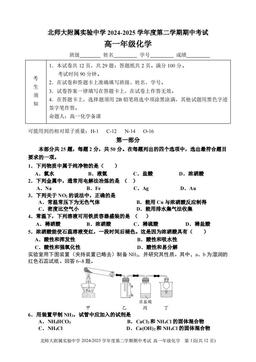 2025北京北师大实验中学高一（下）期中化学-答案