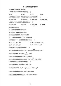 2025北京一零一中高一（上）统练四化学-答案