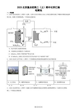 2023北京重点校高二（上）期中化学汇编：电解池-答案