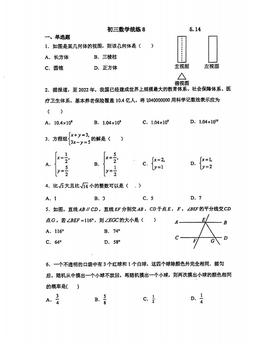 2024北京北师大附中初三（下）统练八数学-答案