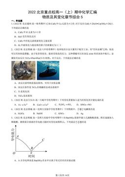 2022北京重点校高一（上）期中化学汇编：物质及其变化章节综合5-答案