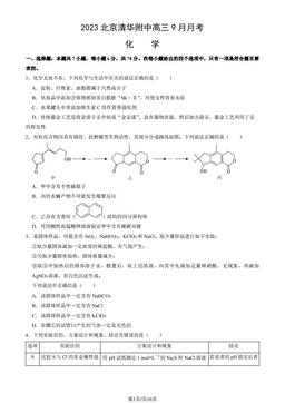 2023北京清华附中高三9月月考化学（教师版）-答案