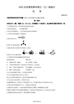 2023北京清华附中高三（上）统练六化学（教师版）-答案