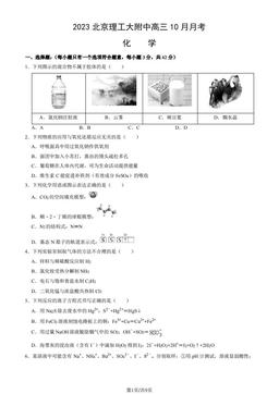2023北京理工大附中高三10月月考化学（教师版）-答案