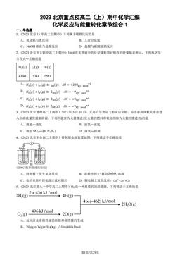 2023北京重点校高二（上）期中化学汇编：化学反应与能量转化章节综合1-答案