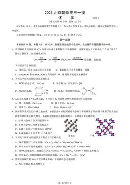 2023北京朝阳高三一模化学（教师版）-答案