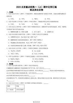 2023北京重点校高一（上）期中化学汇编：铁及其化合物-答案