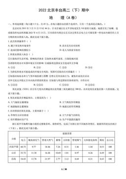 2022北京丰台高二（下）期中地理（A卷）（教师版）-答案