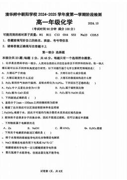2024北京清华附中朝阳学校高一10月月考化学-试题