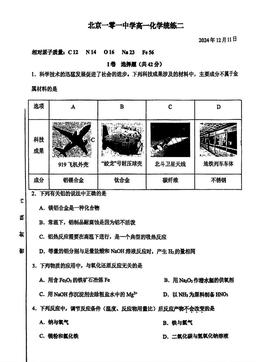 2024北京一零一中高一（上）统练二化学-答案