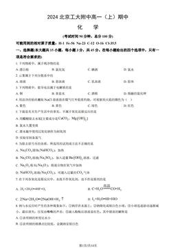 2024北京工大附中高一（上）期中化学（教师版）-答案