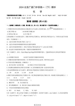 2024北京广渠门中学高一（下）期中化学（教师版）-答案