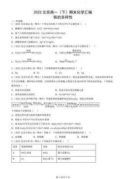 2022北京高一（下）期末化学汇编：铁的多样性-答案