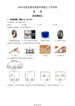 2024北京北师大实验中学初三3月月考物理（教师版）-答案