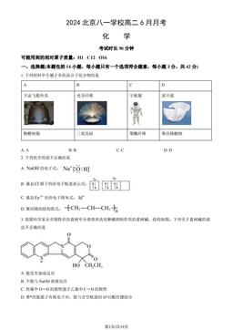 2024北京八一学校高二6月月考化学（教师版）-答案