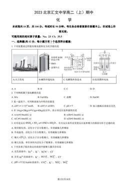 2023北京汇文中学高二（上）期中化学（教师版）-答案