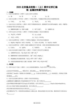 2023北京重点校高一（上）期中化学汇编：铁 金属材料章节综合-答案