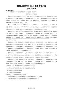 2023北京初三（上）期中语文汇编：现代文阅读-答案